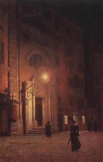 unknow artist Street at night Spain oil painting art